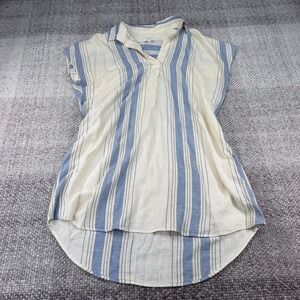 Banana Republic Linen Blend Striped Popover Top Blue White L 460109-00